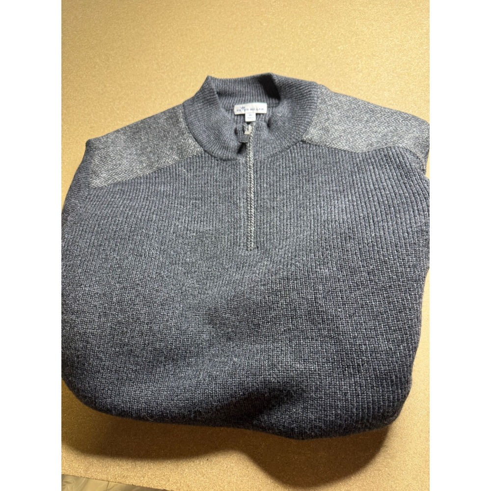 Peter Millar Mens XL Charcoal Gray 100% Wool Quarter Zip Herringbone Sweater
